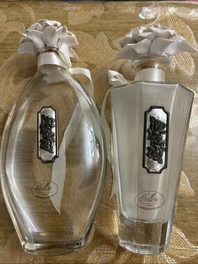 CELLINI White Decorative Floral Glass Bottle - Set of 2 VANITY BATHROOM